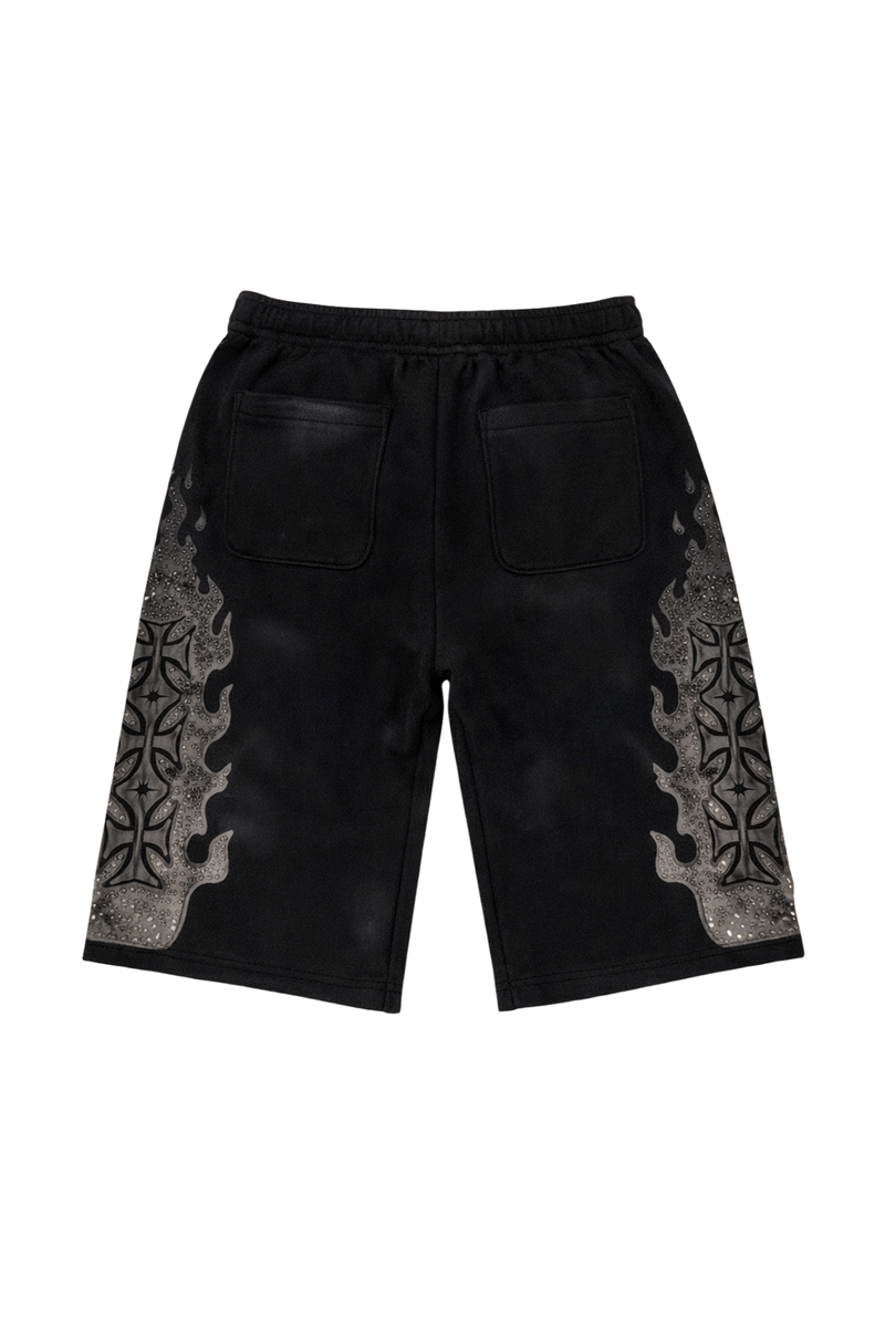 Retrovert Black Studded Flame Shorts