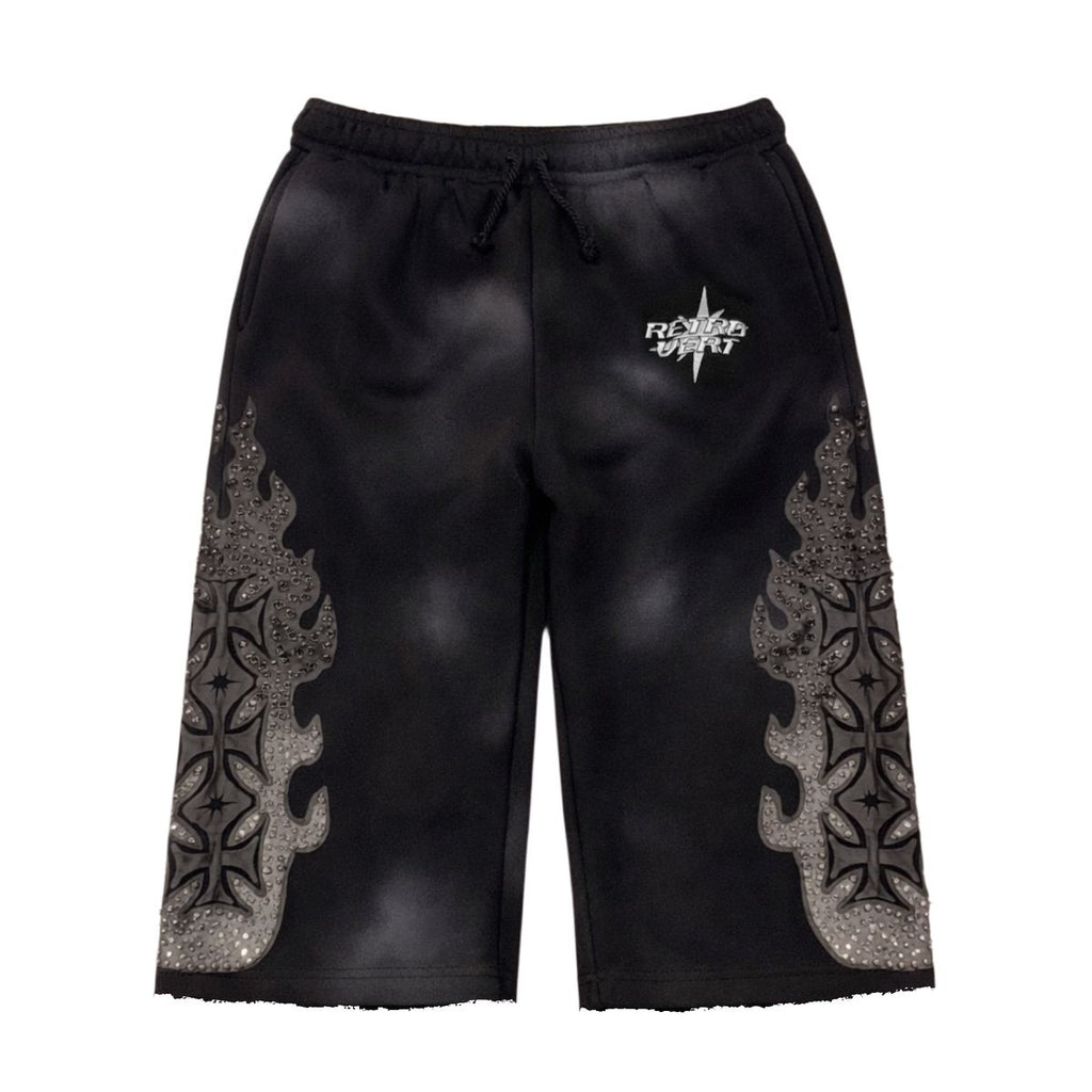 Retrovert Black Studded Flame Shorts
