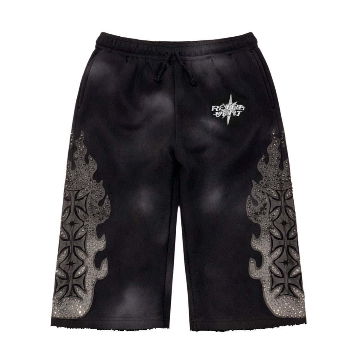 Retrovert Black Studded Flame Shorts