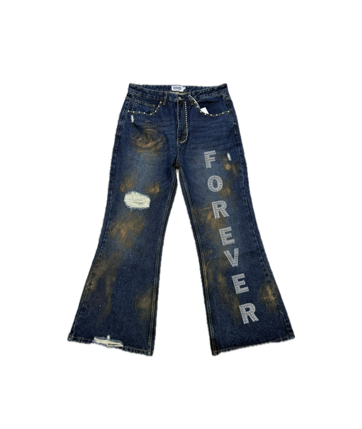 Forever Hungry Dark Blue Washed Studded Jeans