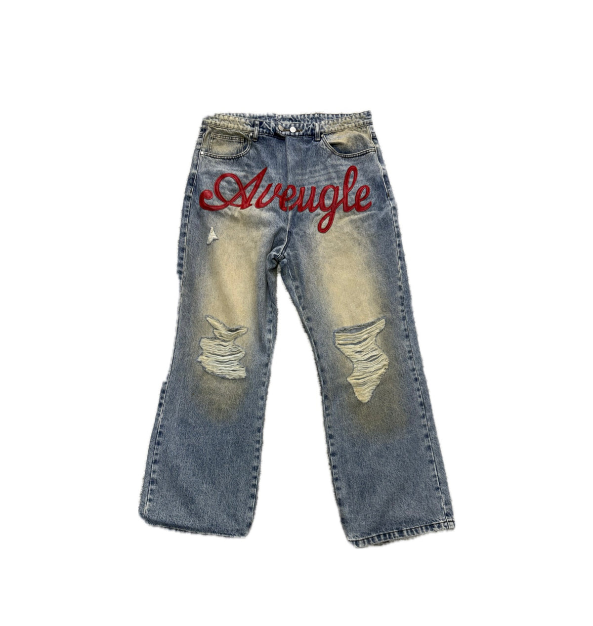 AVENGLE Leather Patch Blue Jeans