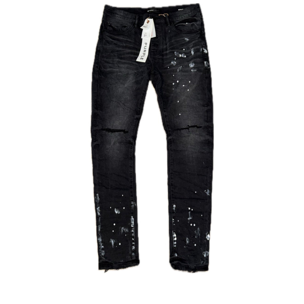 Purple Brand Black Resin Knee Slit Jeans