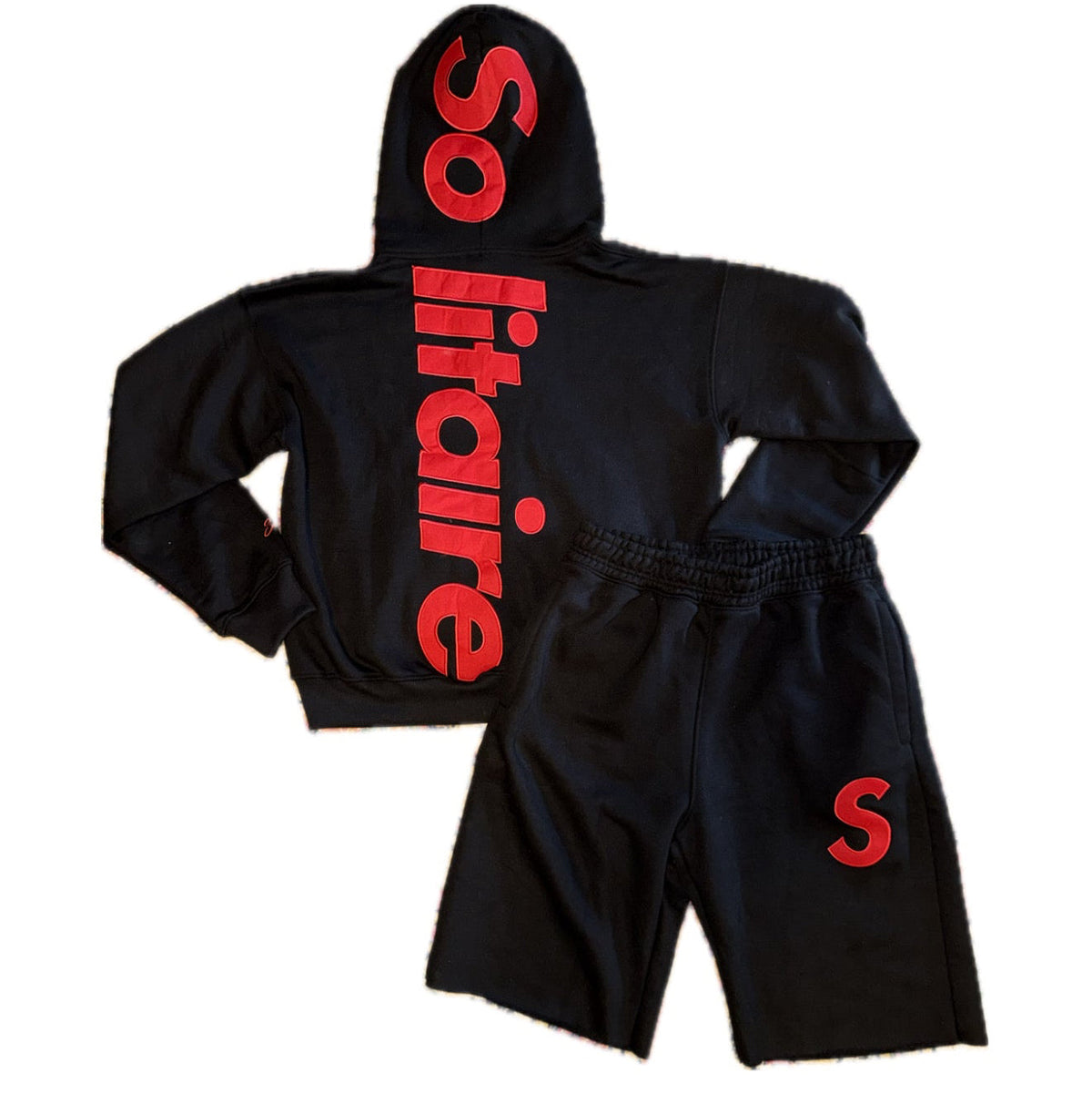 Solitaire Black/Red Cotton S Logo Short Set
