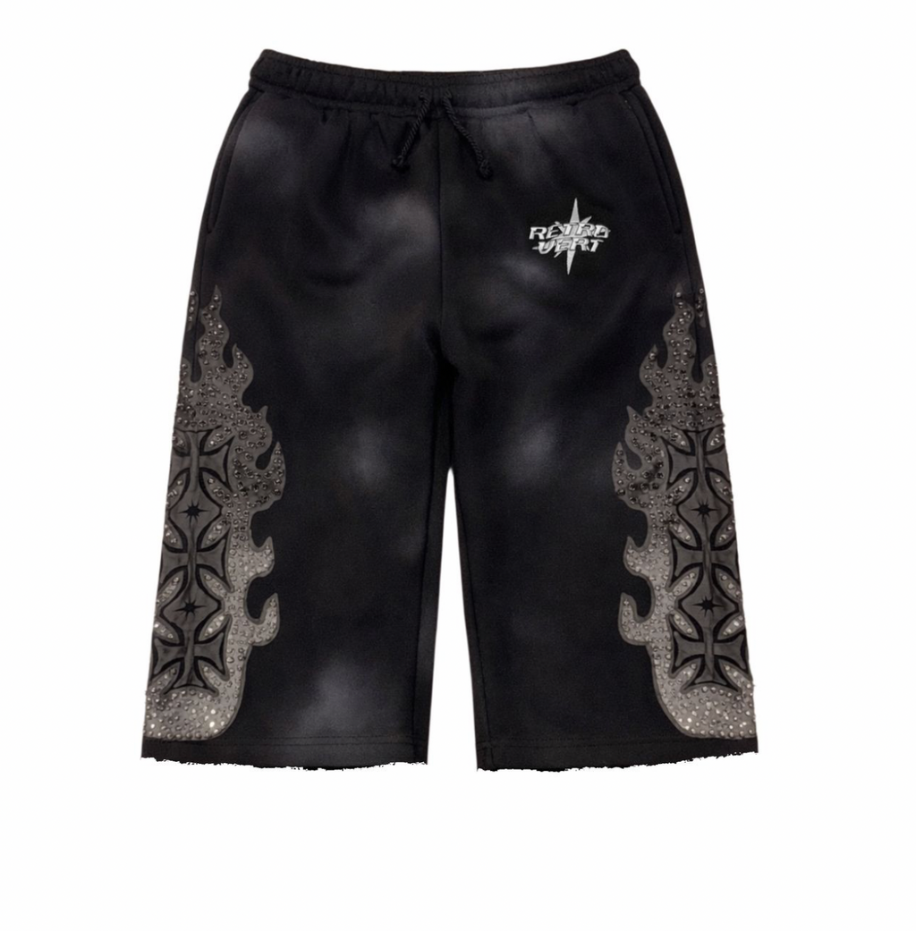 Retrovert Black Studded Flame Shorts