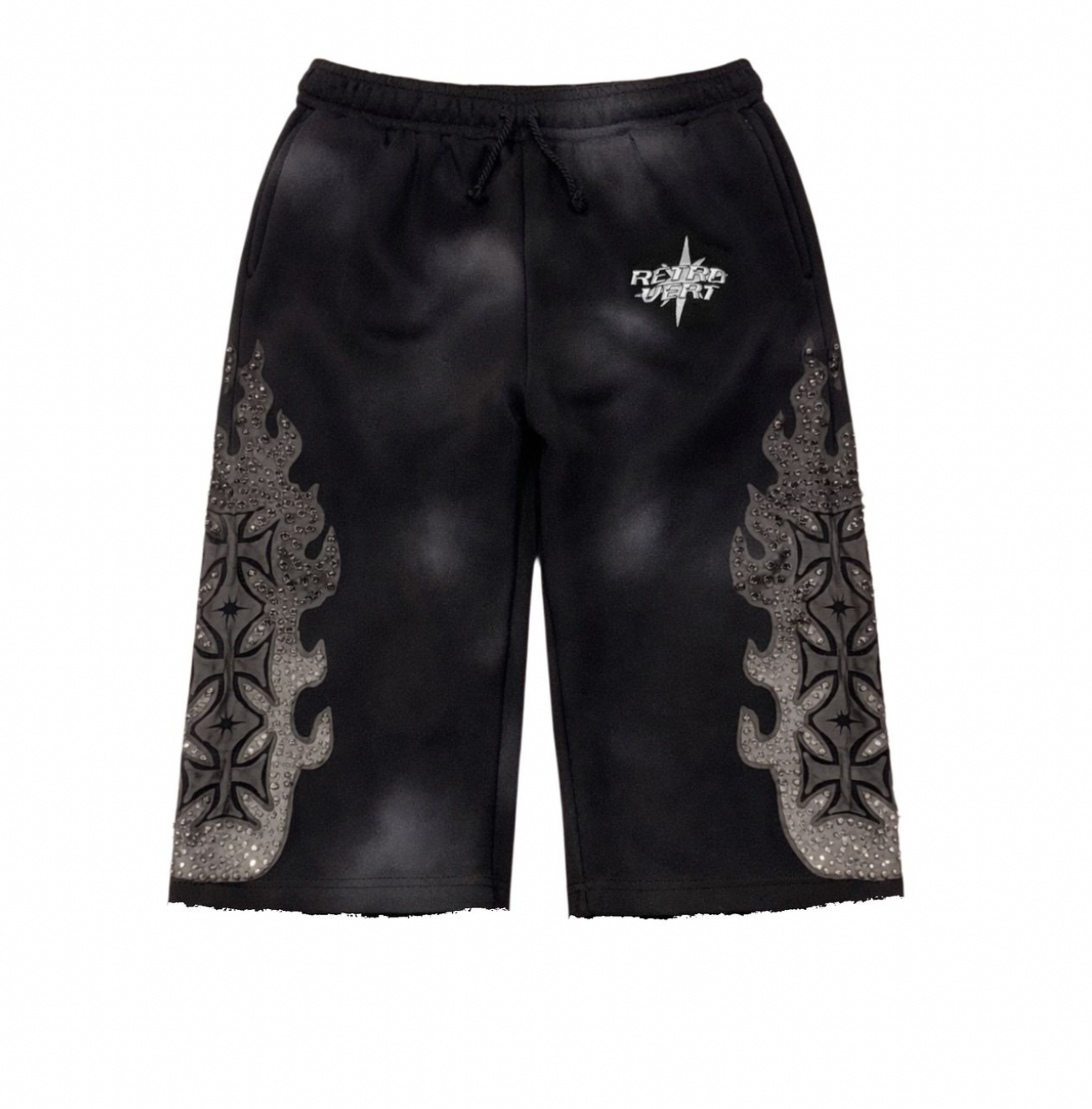 Retrovert Black Studded Flame Shorts