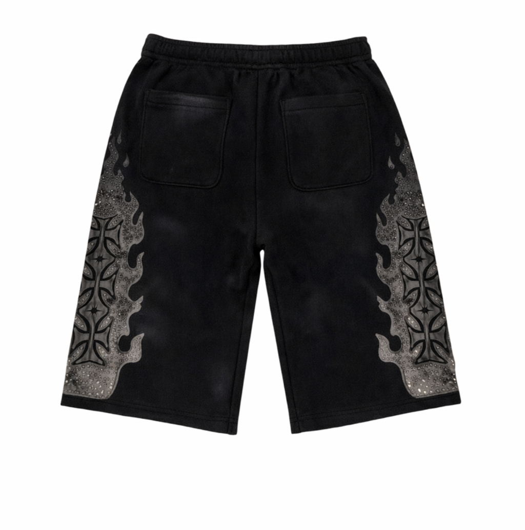 Retrovert Black Studded Flame Shorts
