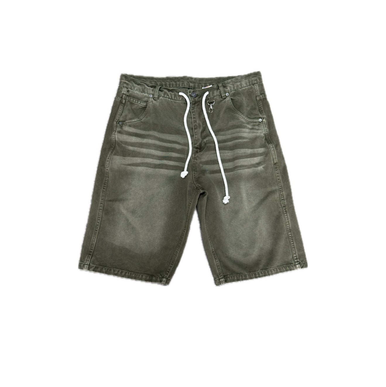 Sun Washed Olive Green Denim Shorts