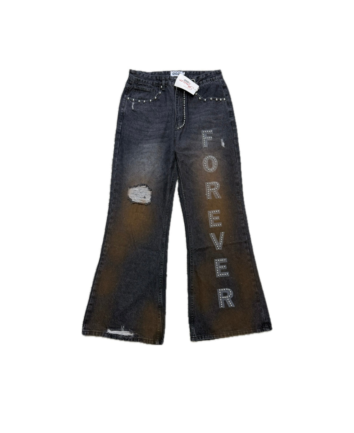 Forever Hungry Black Washed Studded Jeans
